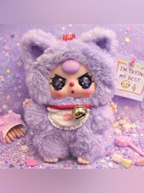 Baby Three Billionaire Cats Purple with Crying Eyes. Chaotic Cutie vibes.